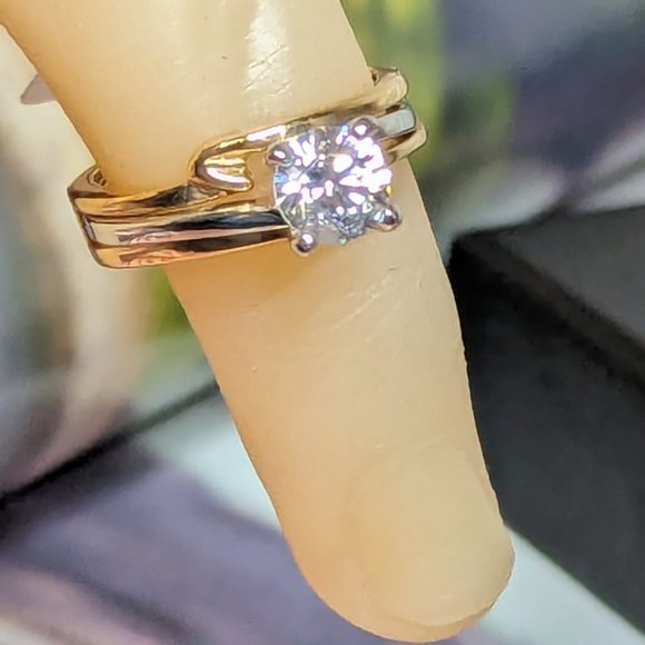 Engagment Vintage Ring Signed Uncas 8mm ZIRCONIA 18K HGE STERLING tarnish free - Picture 6 of 10
